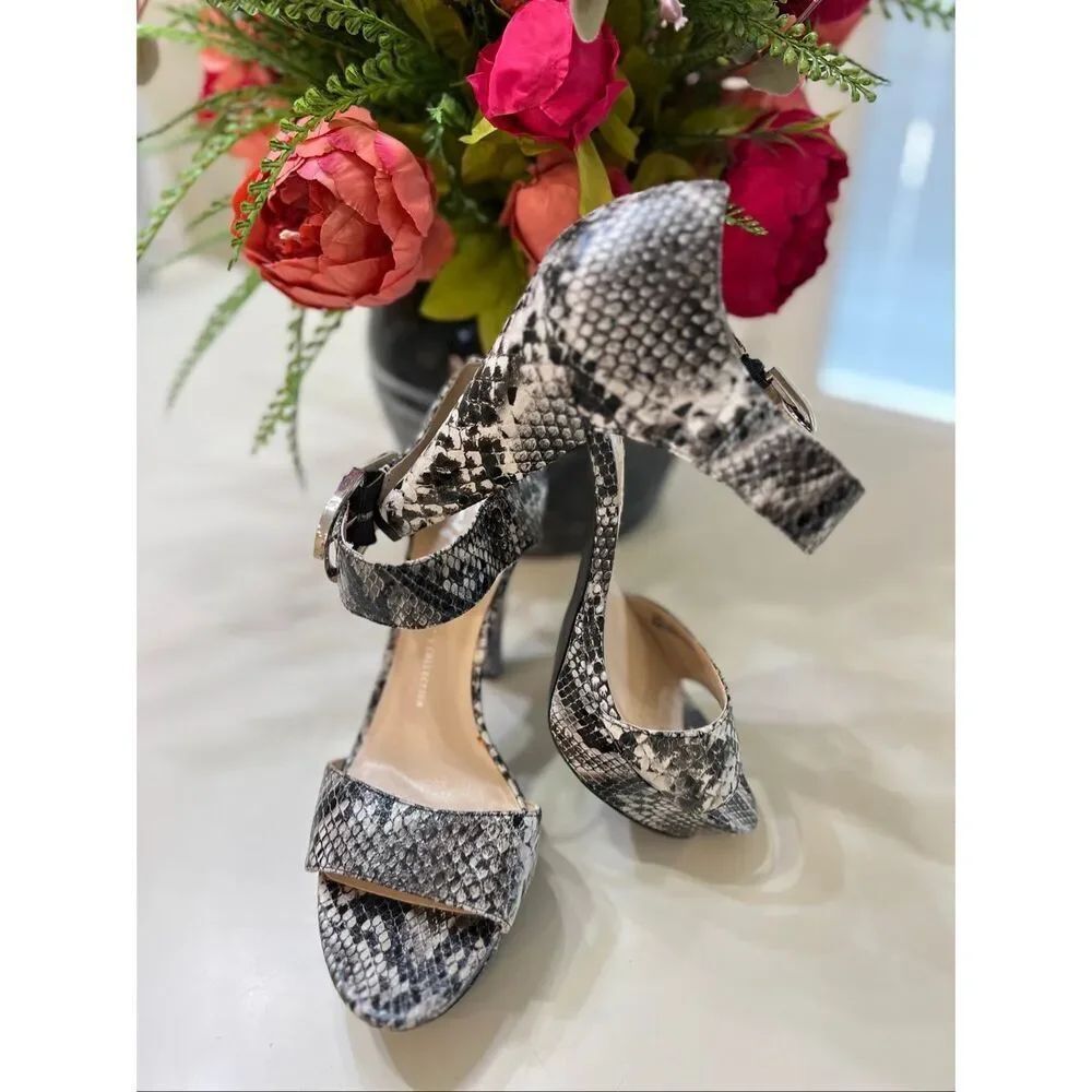 Franco Sarto Women's Zoom Python Platform Heeled Sandals Black White Size 10